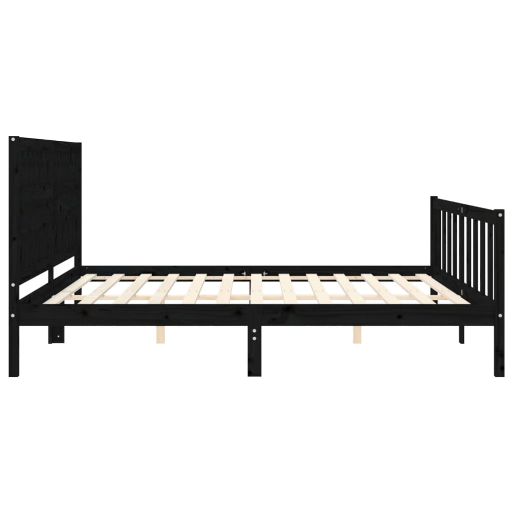 fekete tömör fa ágykeret fejtámlával 200 x 200 cm