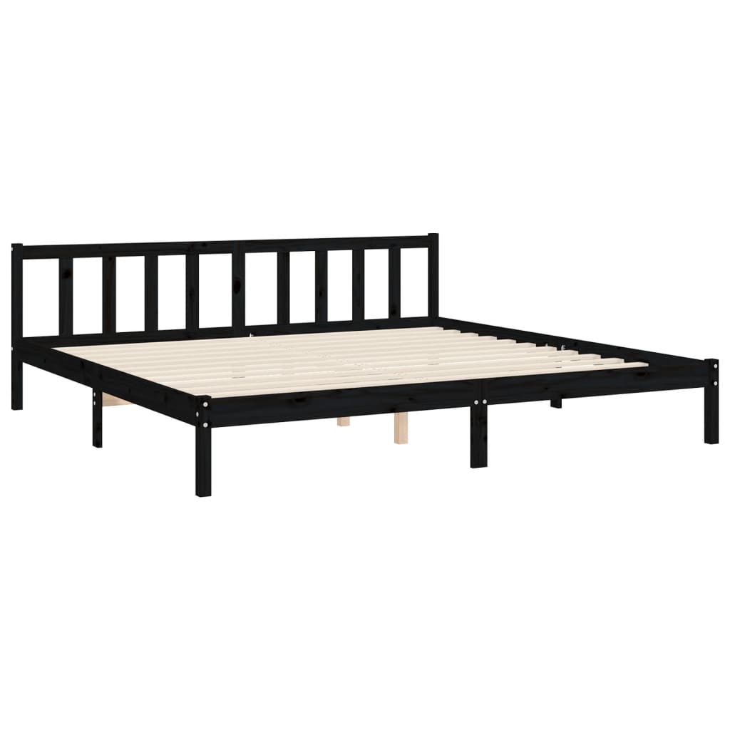 fekete tömör fa ágykeret fejtámlával 200 x 200 cm