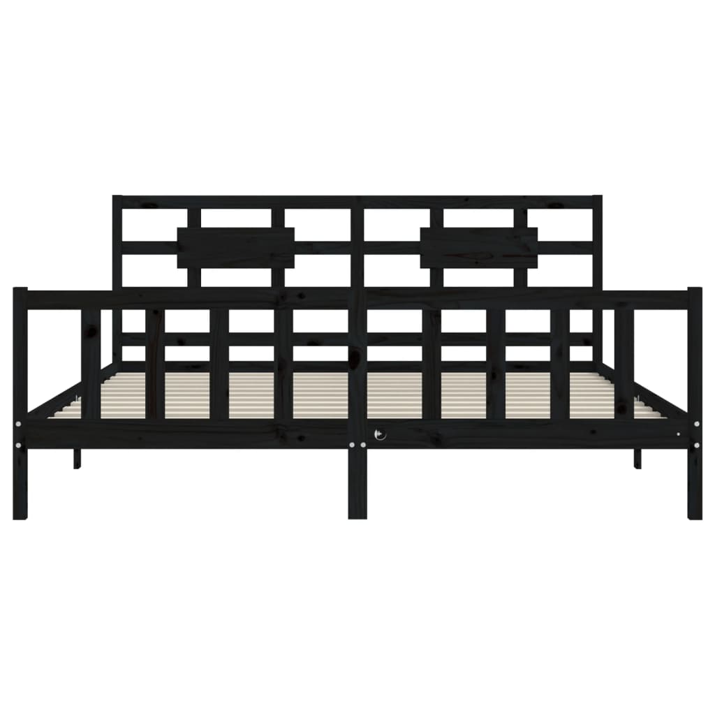 fekete tömör fa ágykeret fejtámlával 200 x 200 cm