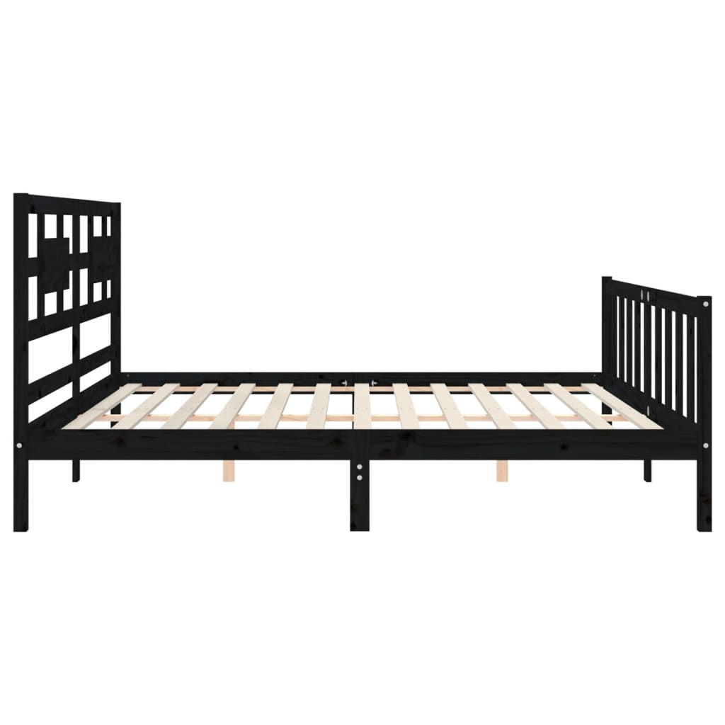 fekete tömör fa ágykeret fejtámlával 200 x 200 cm
