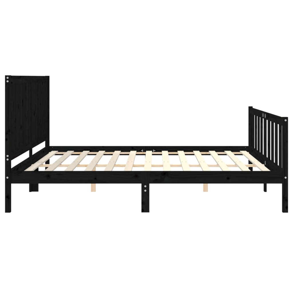 fekete tömör fa ágykeret fejtámlával 200 x 200 cm