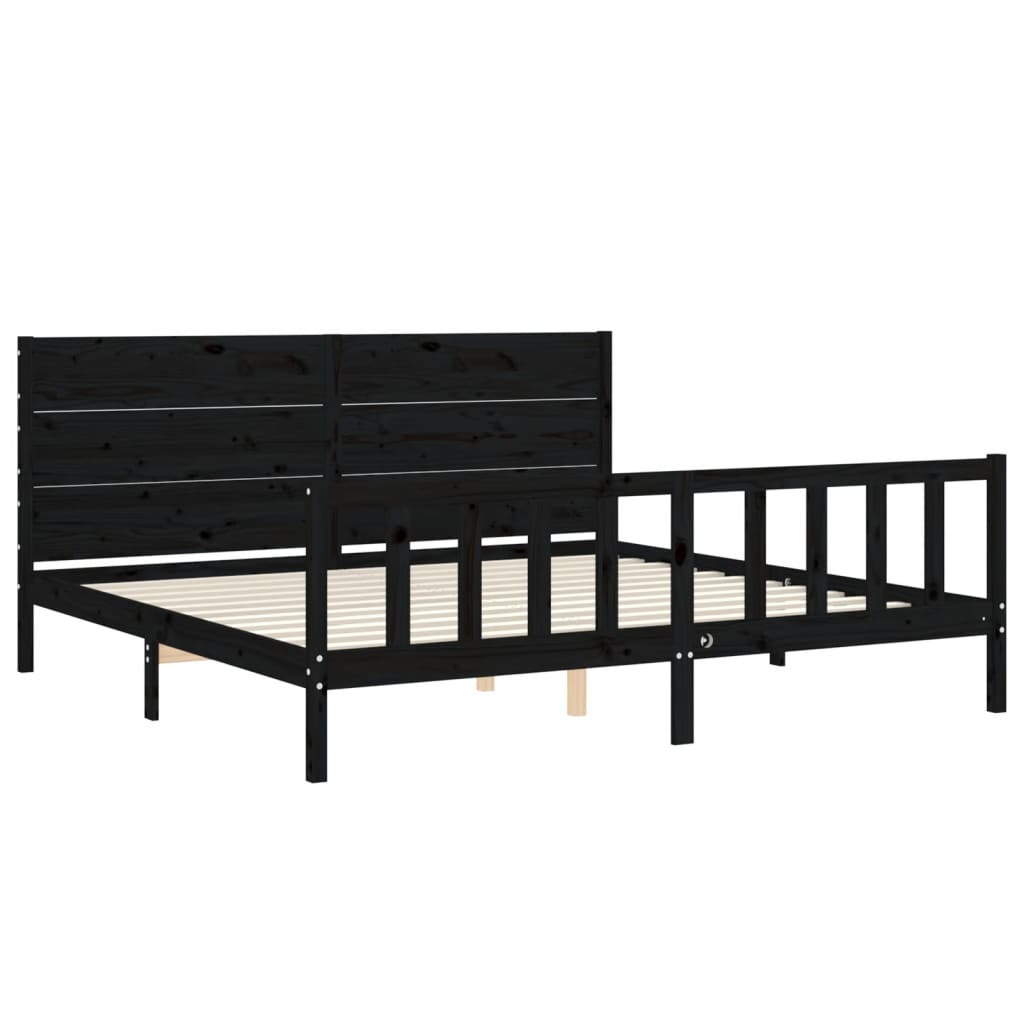 fekete tömör fa ágykeret fejtámlával 200 x 200 cm