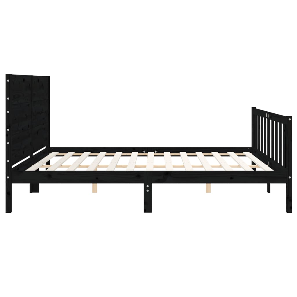 fekete tömör fa ágykeret fejtámlával 200 x 200 cm