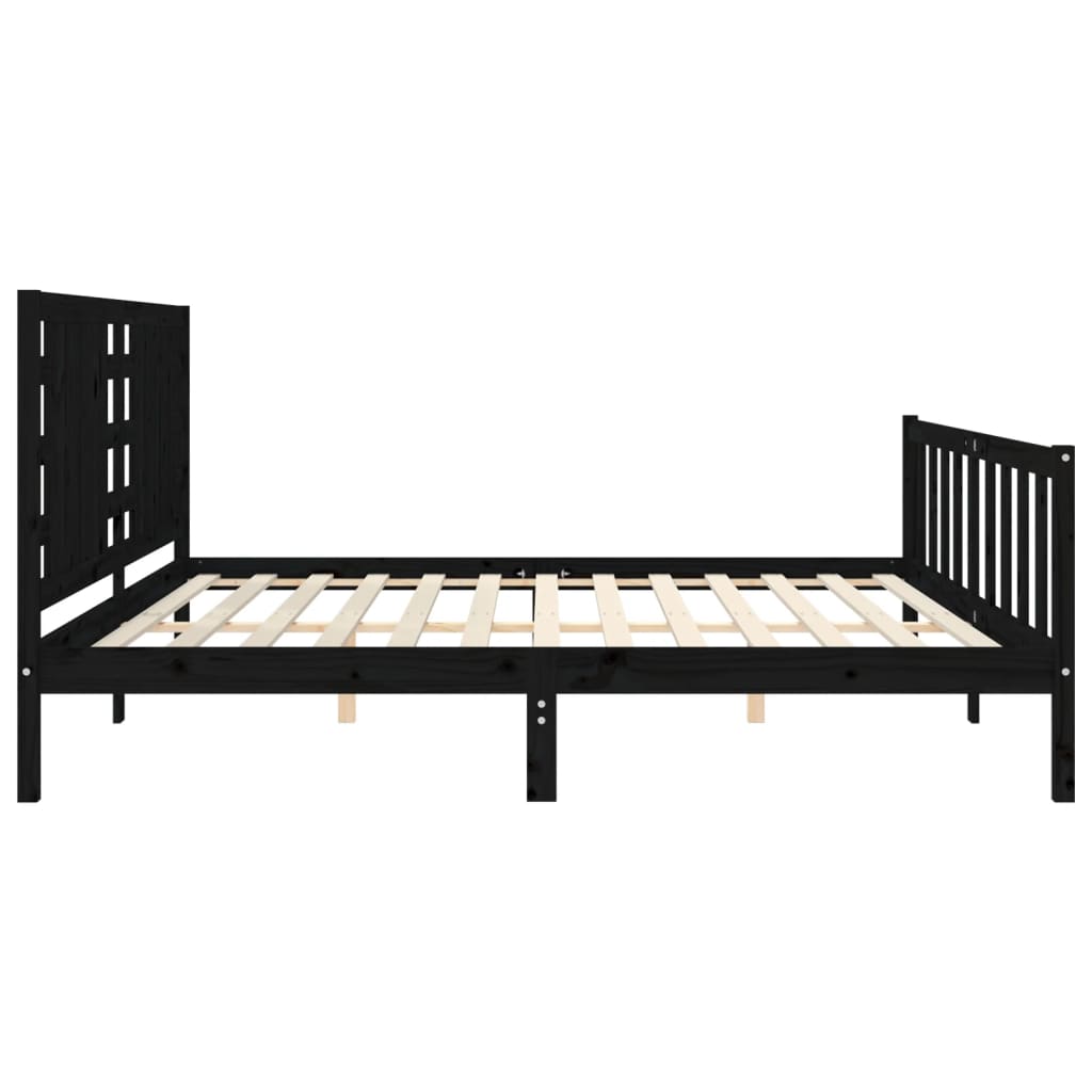 fekete tömör fa ágykeret fejtámlával 200 x 200 cm