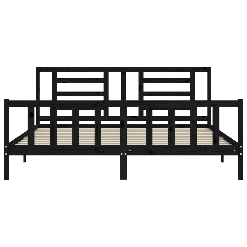 fekete tömör fa ágykeret fejtámlával 200 x 200 cm