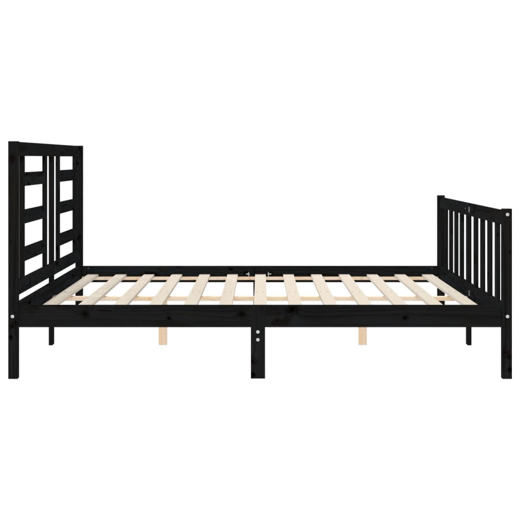 fekete tömör fa ágykeret fejtámlával 200 x 200 cm