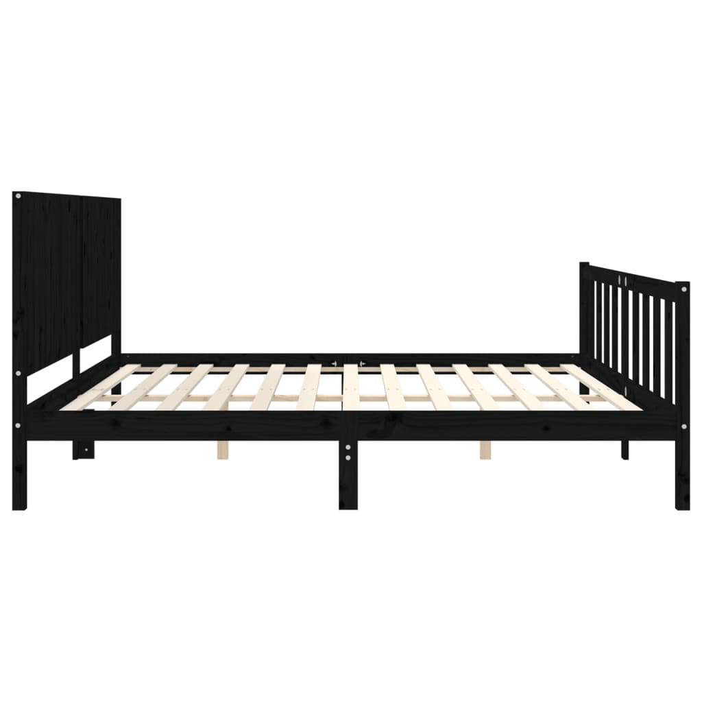 fekete tömör fa ágykeret fejtámlával 200 x 200 cm