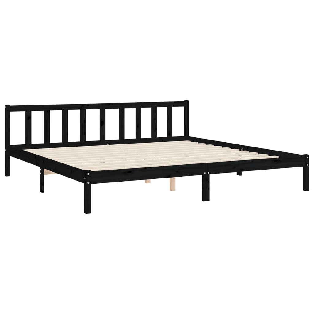 fekete tömör fa ágykeret fejtámlával 200 x 200 cm
