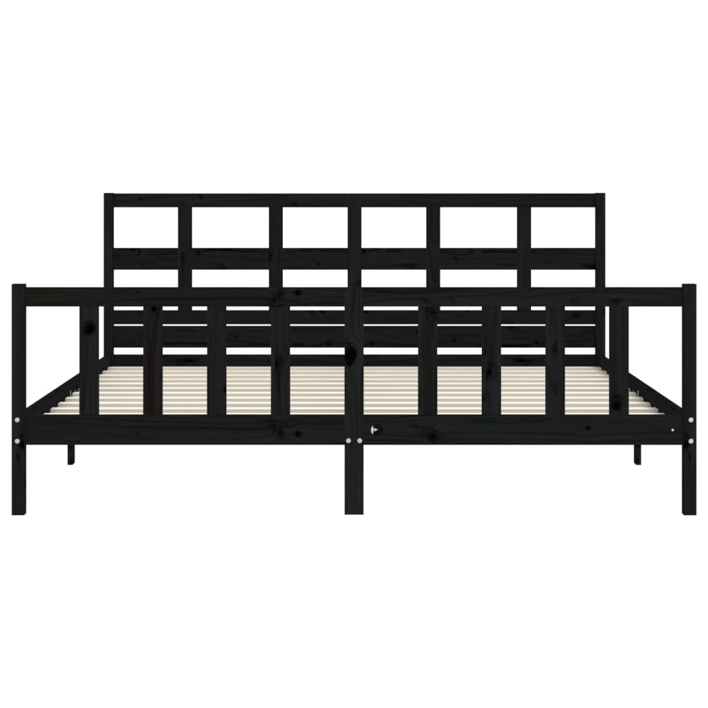 fekete tömör fa ágykeret fejtámlával 200 x 200 cm