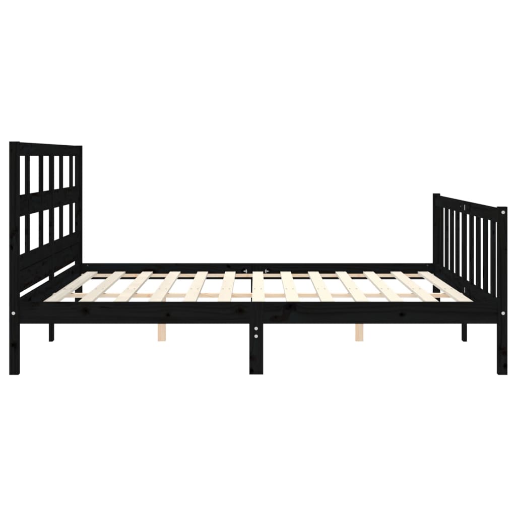 fekete tömör fa ágykeret fejtámlával 200 x 200 cm