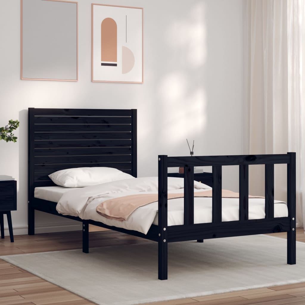 fekete tömör fa ágykeret fejtámlával Small Single
