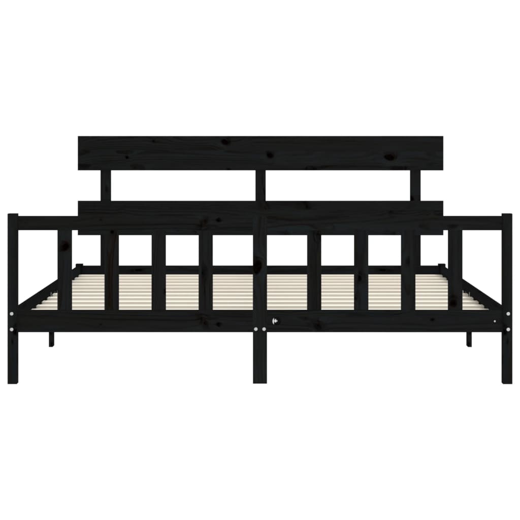 fekete tömör fa ágykeret fejtámlával 200 x 200 cm