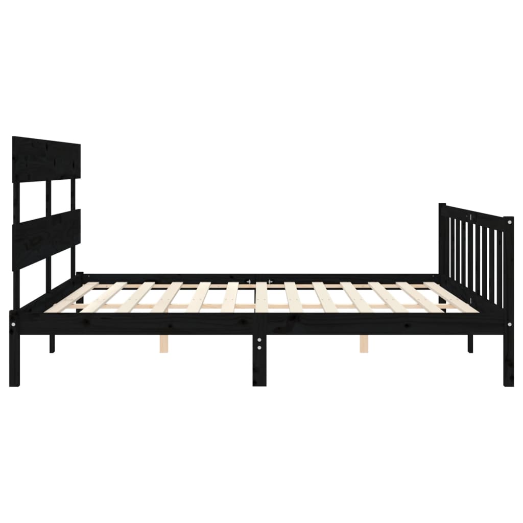 fekete tömör fa ágykeret fejtámlával 200 x 200 cm