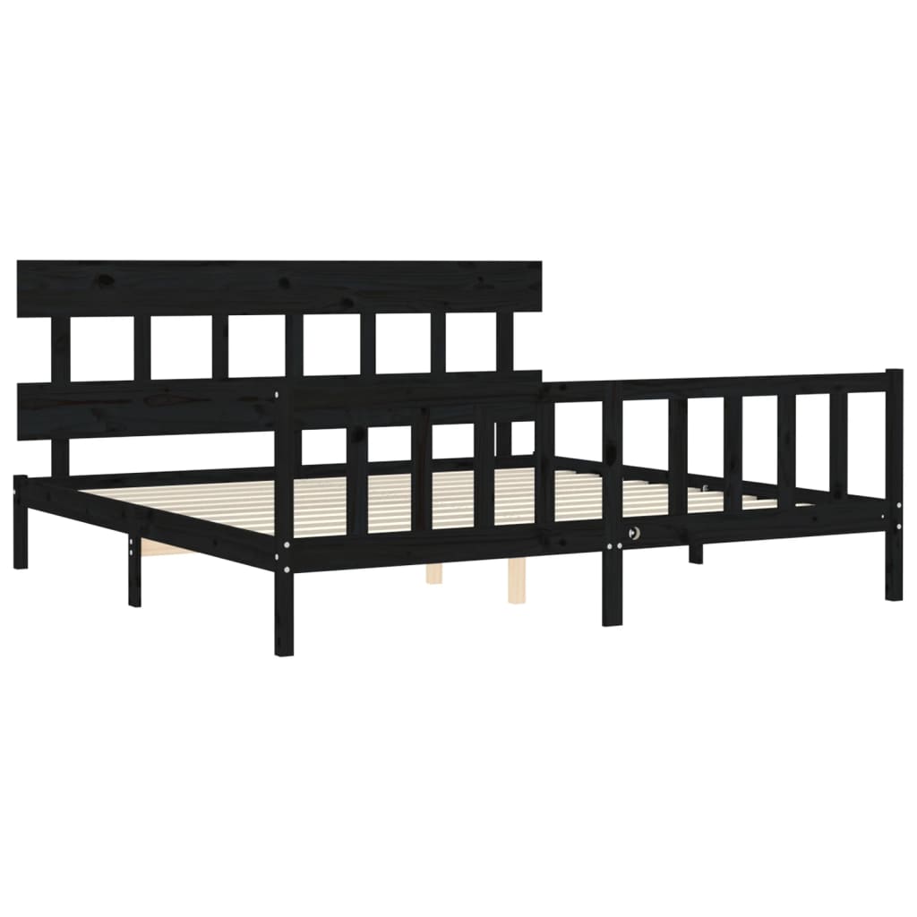 fekete tömör fa ágykeret fejtámlával 200 x 200 cm