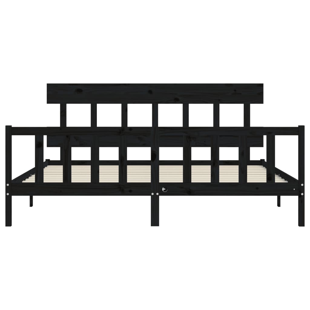 fekete tömör fa ágykeret fejtámlával 200 x 200 cm