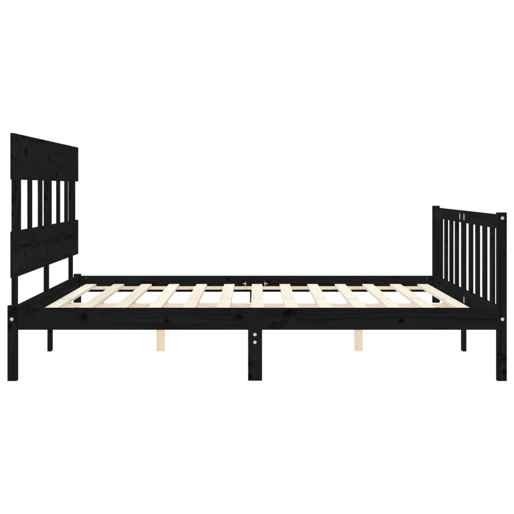 fekete tömör fa ágykeret fejtámlával 200 x 200 cm