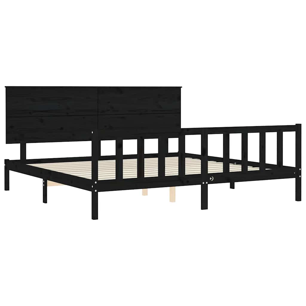 fekete tömör fa ágykeret fejtámlával 200 x 200 cm