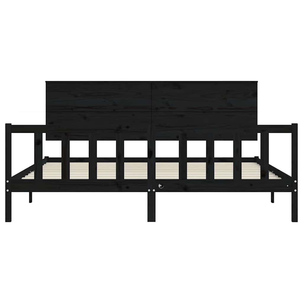 fekete tömör fa ágykeret fejtámlával 200 x 200 cm