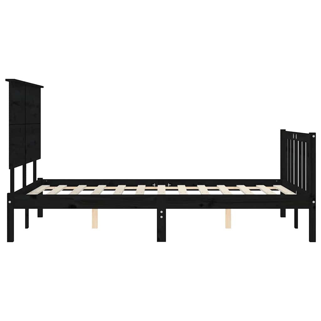fekete tömör fa ágykeret fejtámlával 200 x 200 cm