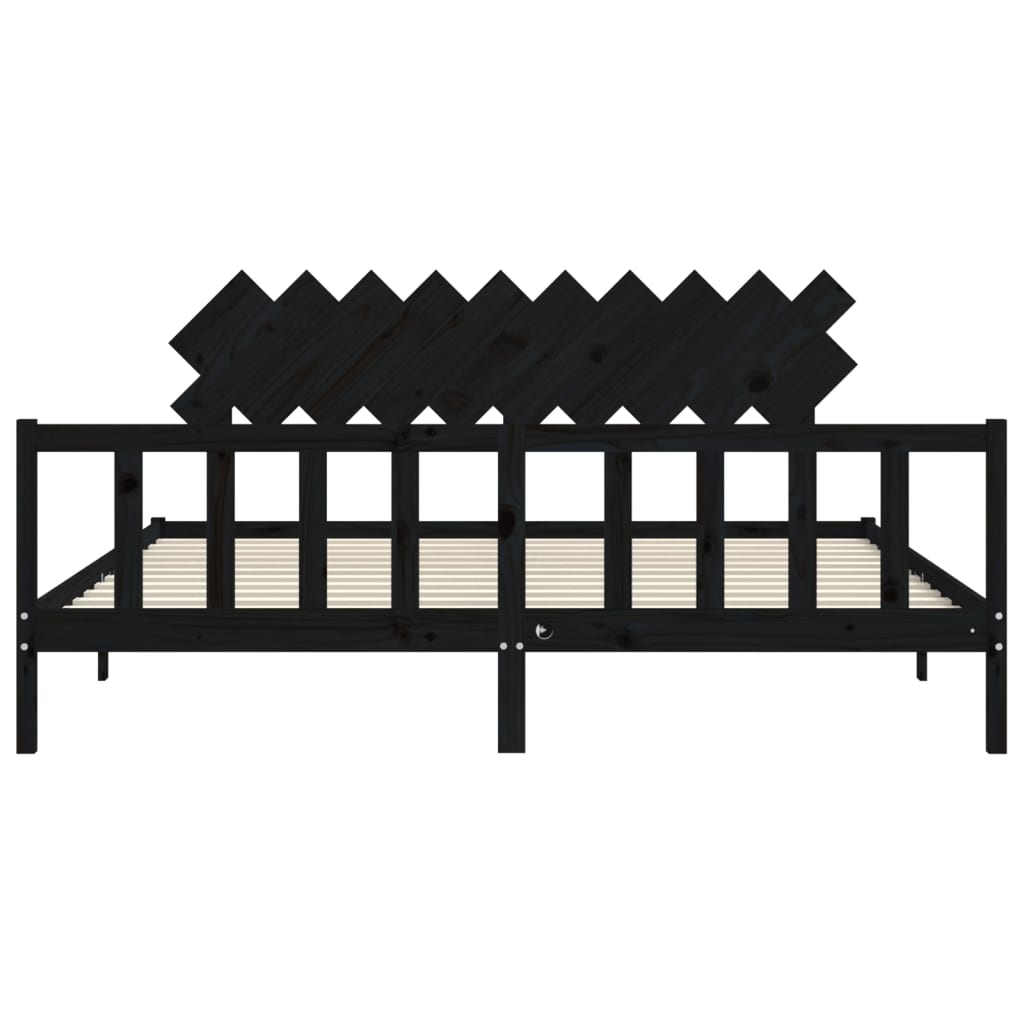 fekete tömör fa ágykeret fejtámlával 200 x 200 cm