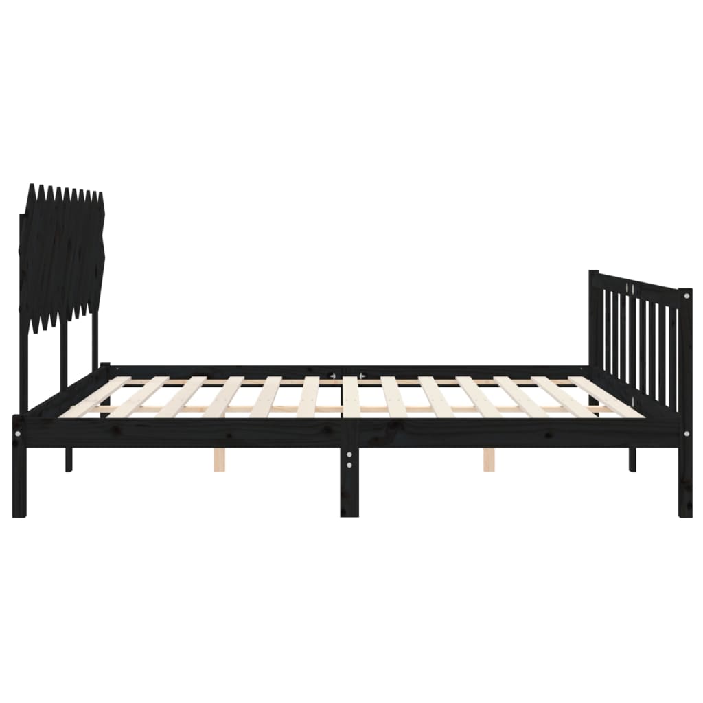 fekete tömör fa ágykeret fejtámlával 200 x 200 cm