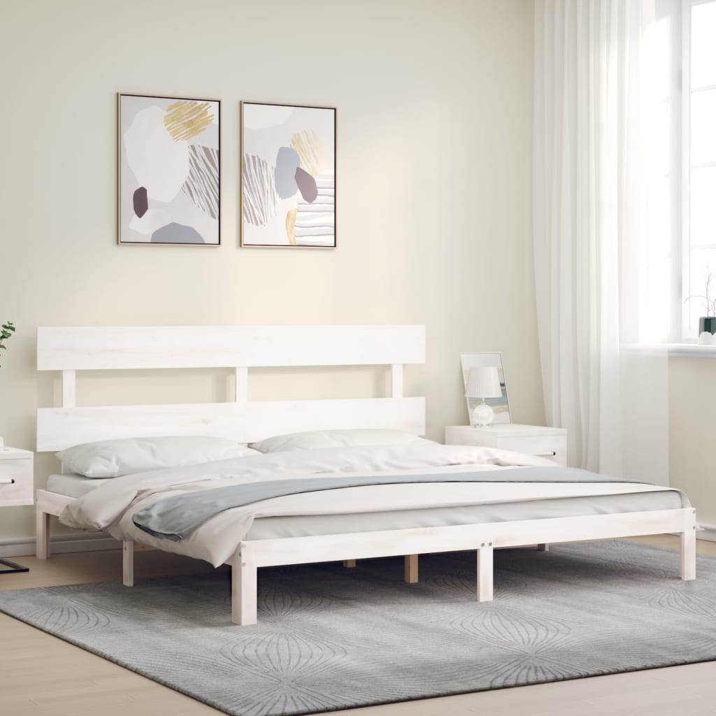 fehér tömör fa ágykeret fejtámlával Super King Size