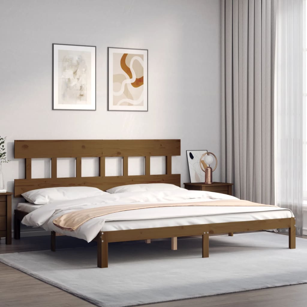 mézbarna tömör fa ágykeret fejtámlával 200 x 200 cm
