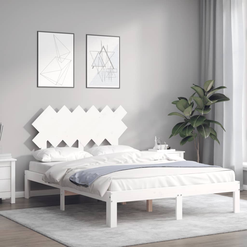 fehér tömör fa ágykeret fejtámlával Small Double