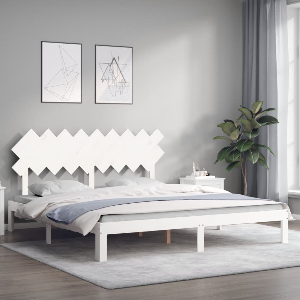fehér tömör fa ágykeret fejtámlával Super King Size