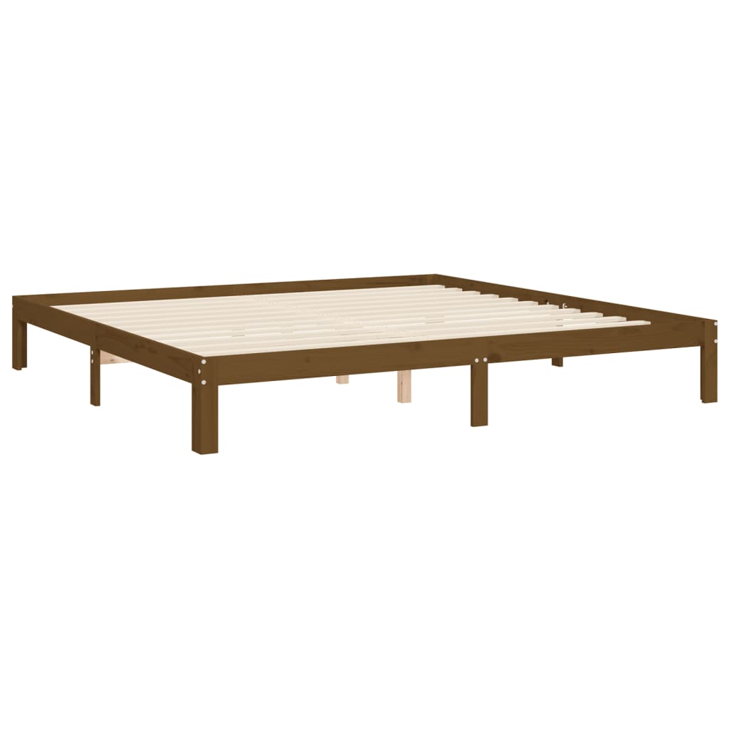mézbarna tömör fa ágykeret fejtámlával 200 x 200 cm