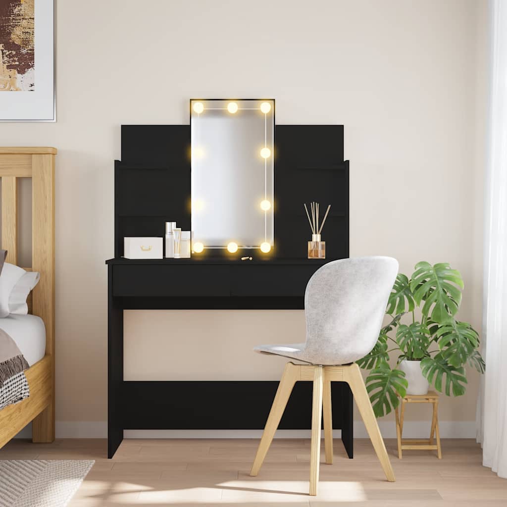 fekete fésülködőasztal LED-del 96x40x142 cm