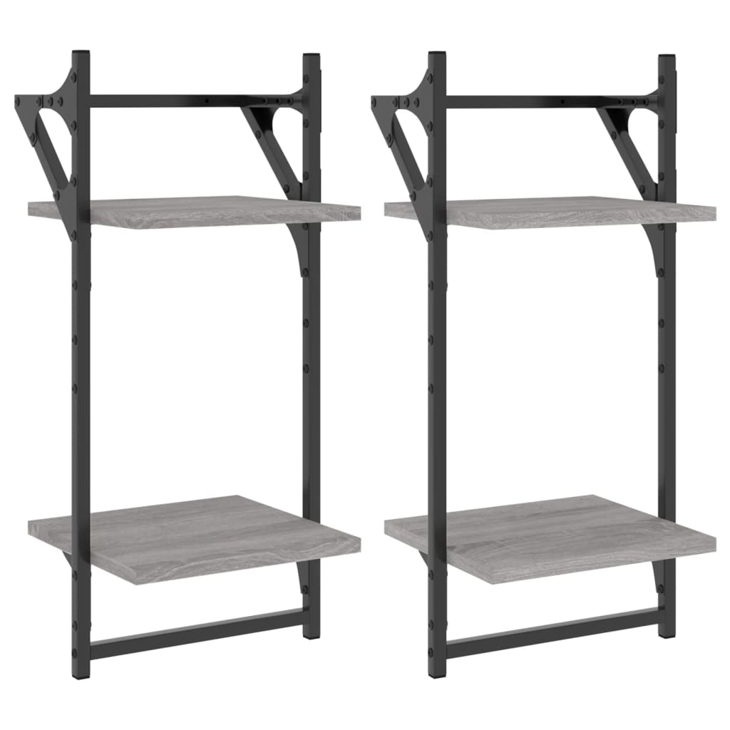 2 db 2 szintes szürke sonoma tölgy falipolc rúddal 30x25x65 cm