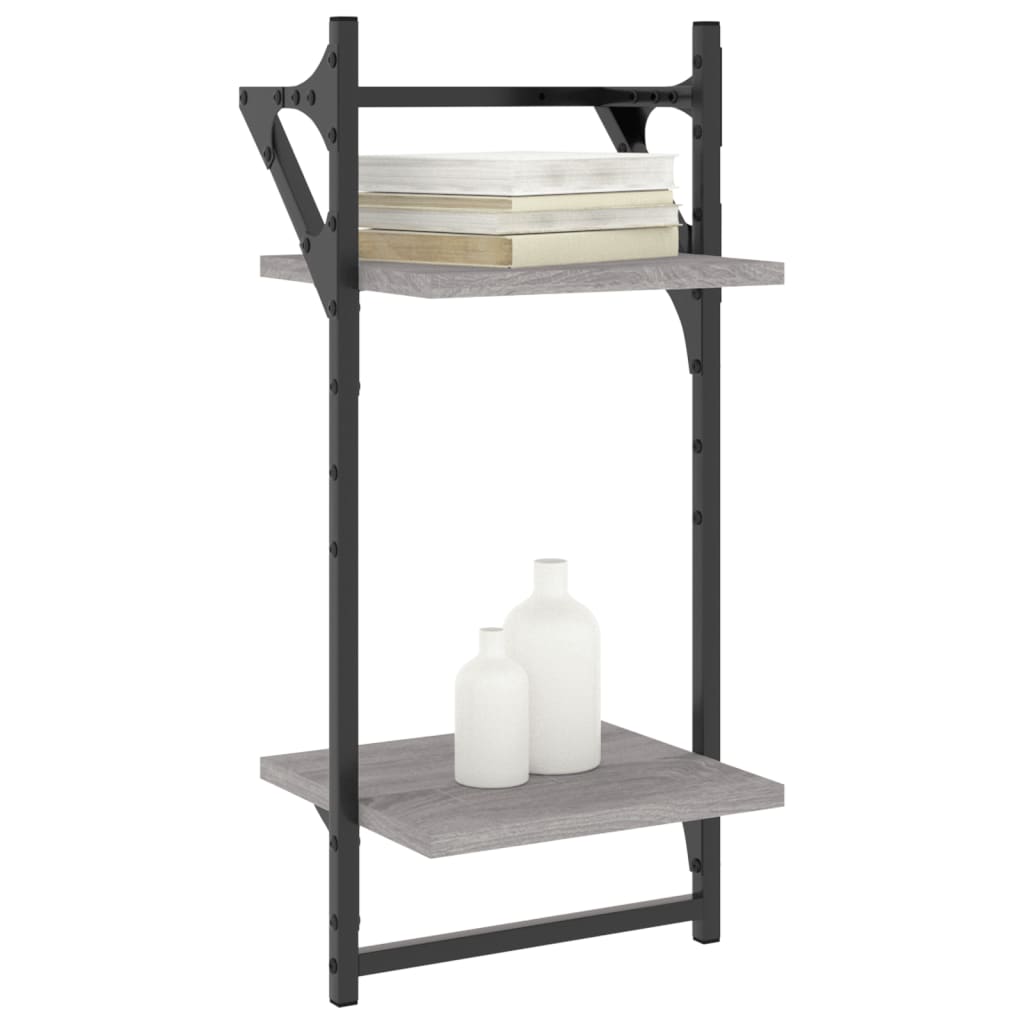 2 db 2 szintes szürke sonoma tölgy falipolc rúddal 30x25x65 cm