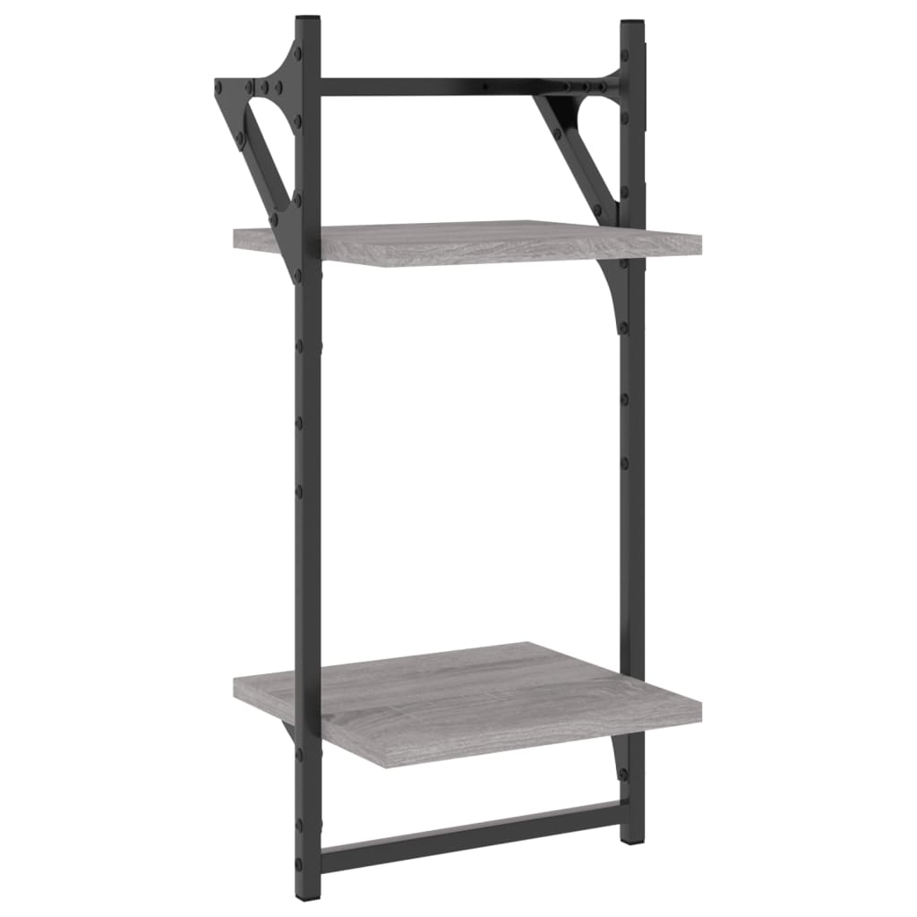 2 db 2 szintes szürke sonoma tölgy falipolc rúddal 30x25x65 cm