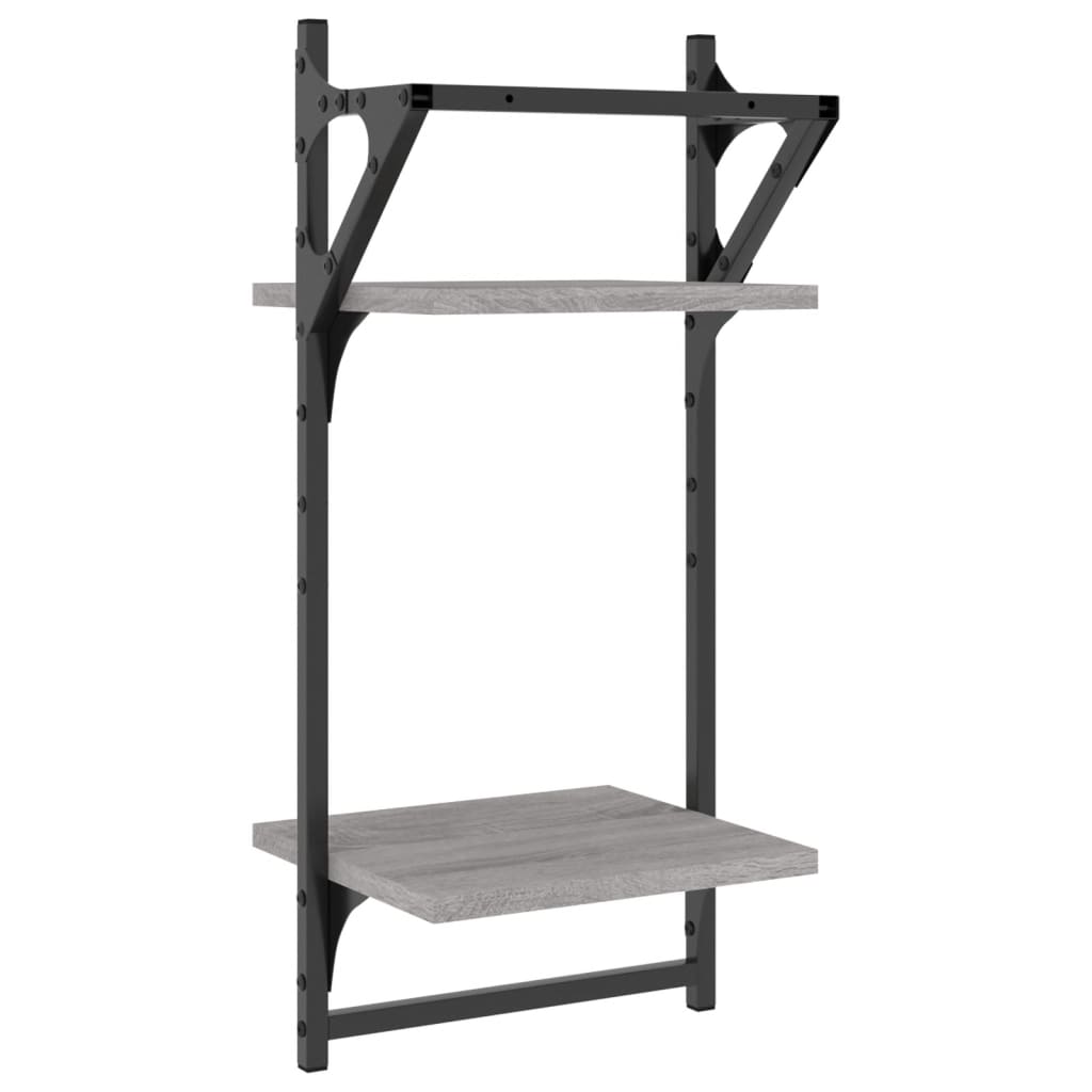 2 db 2 szintes szürke sonoma tölgy falipolc rúddal 30x25x65 cm