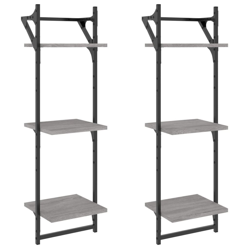 2 db 3 szintes szürke sonoma fali polc rúddal 30 x 25 x 100 cm