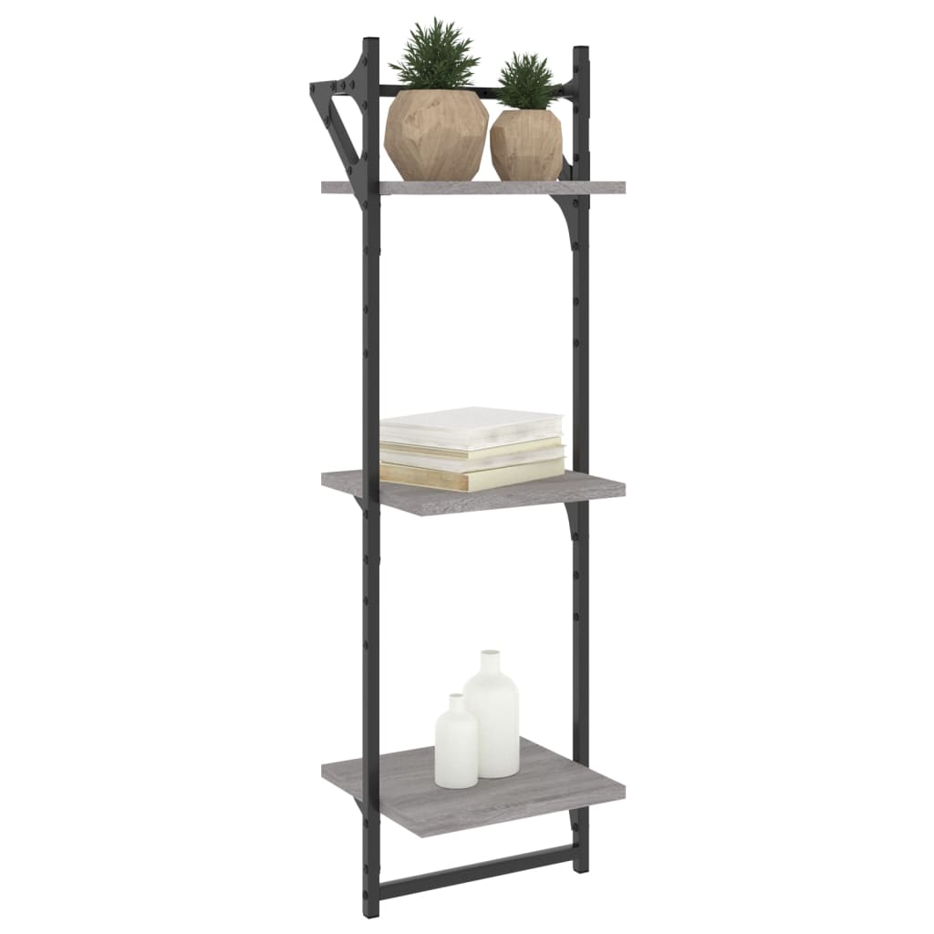2 db 3 szintes szürke sonoma fali polc rúddal 30 x 25 x 100 cm