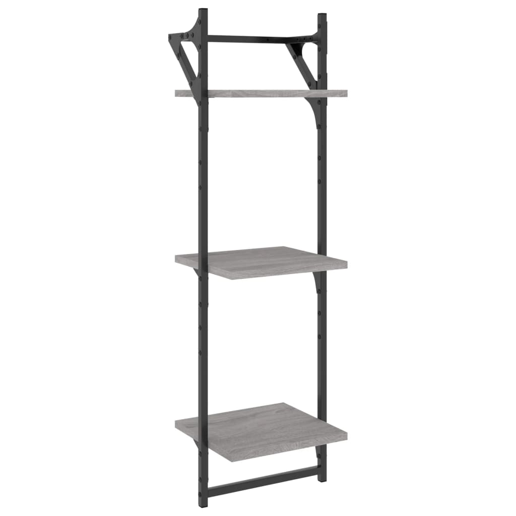 2 db 3 szintes szürke sonoma fali polc rúddal 30 x 25 x 100 cm