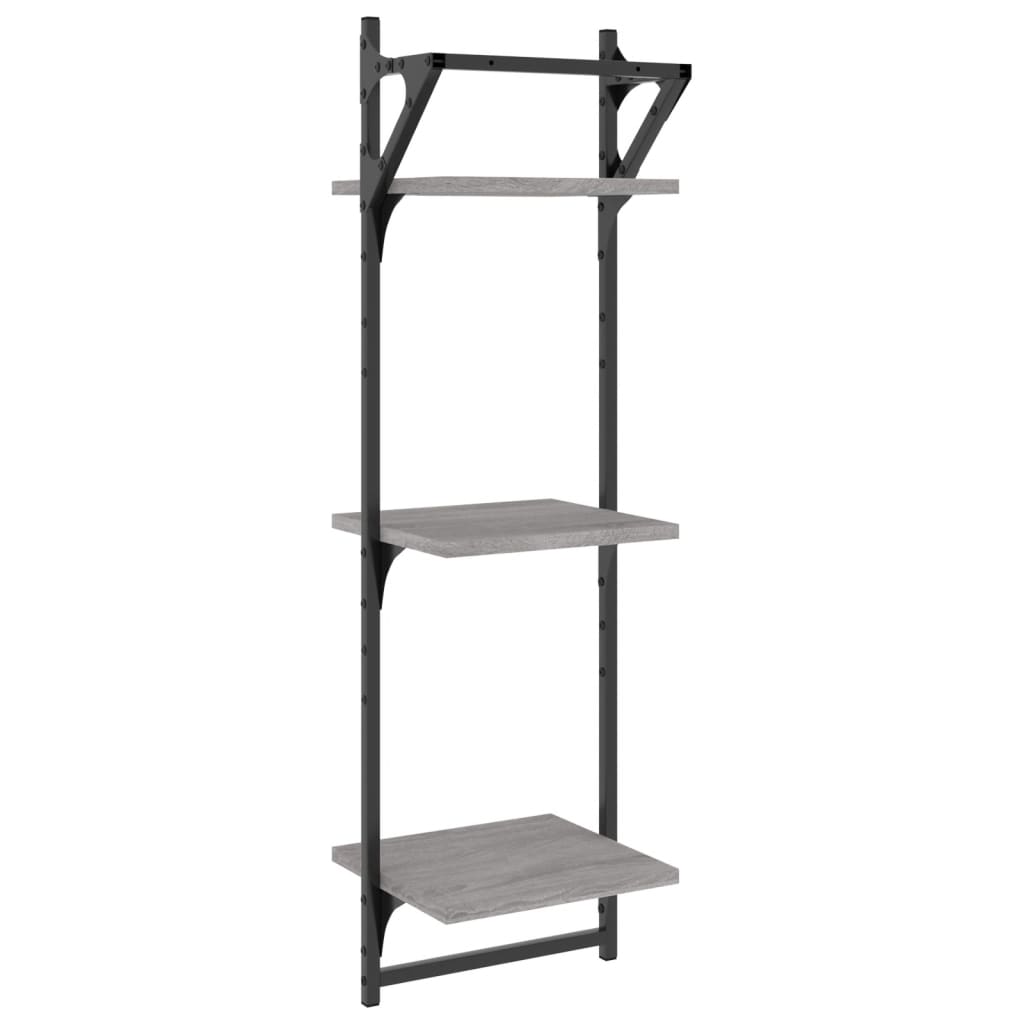 2 db 3 szintes szürke sonoma fali polc rúddal 30 x 25 x 100 cm