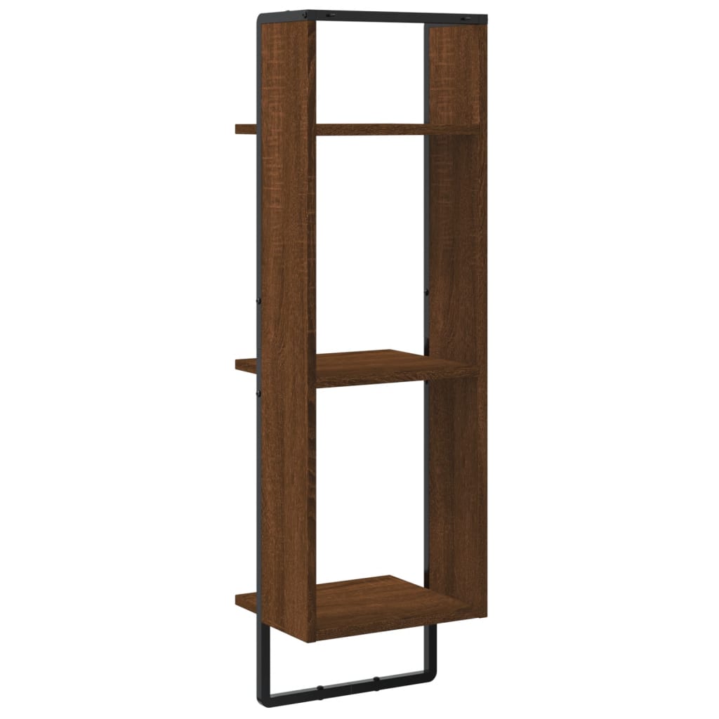 3 szintes barna tölgy színű szerelt fa fali polc 30x25x100 cm