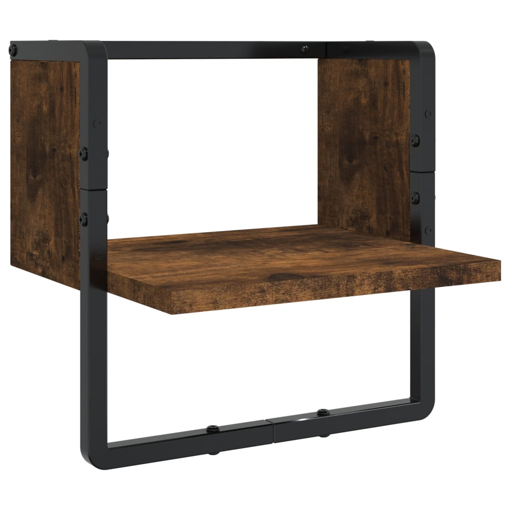6 részes füstölt tölgy színű szerelt fa fali polc szett rúddal