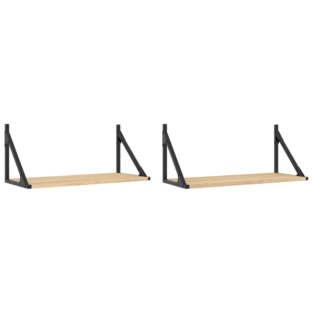 2 db sonoma tölgy színű szerelt fa fali polc 60 x 25 x 25,5 cm