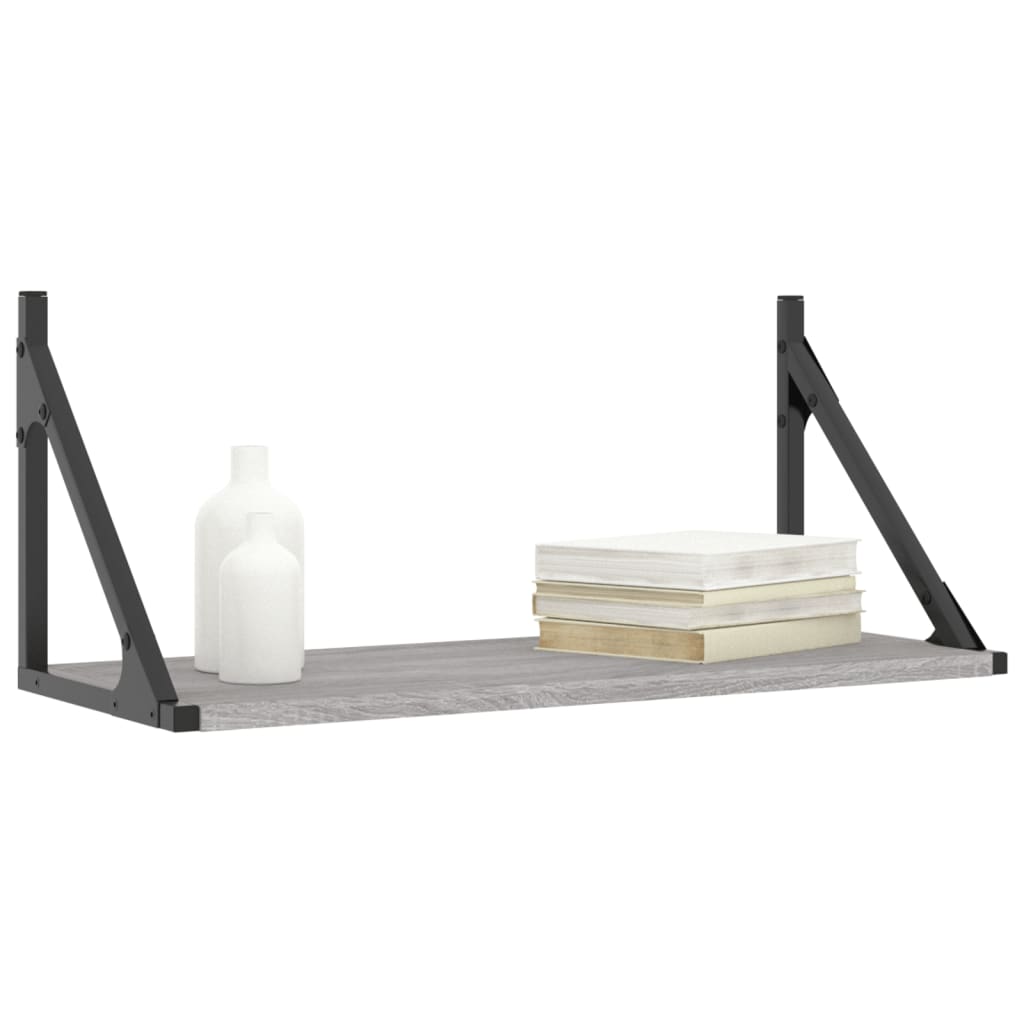 2 db szürke sonoma színű szerelt fa fali polc 60 x 25 x 25,5 cm