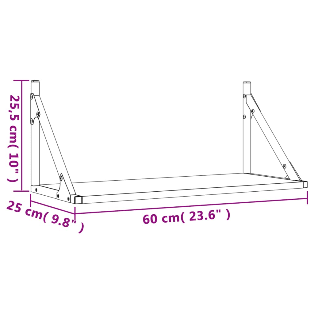 2 db szürke sonoma színű szerelt fa fali polc 60 x 25 x 25,5 cm