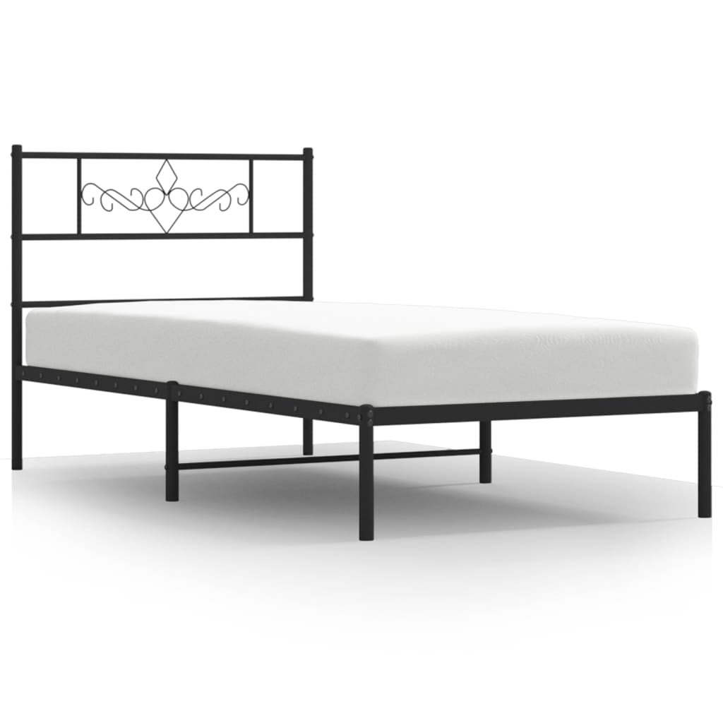 fekete fém ágykeret fejtámlával 90 x 190 cm