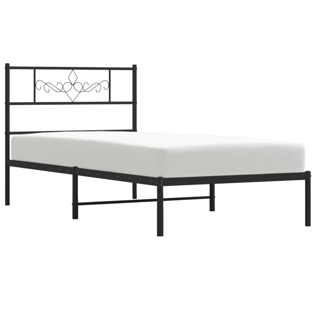 fekete fém ágykeret fejtámlával 90 x 190 cm