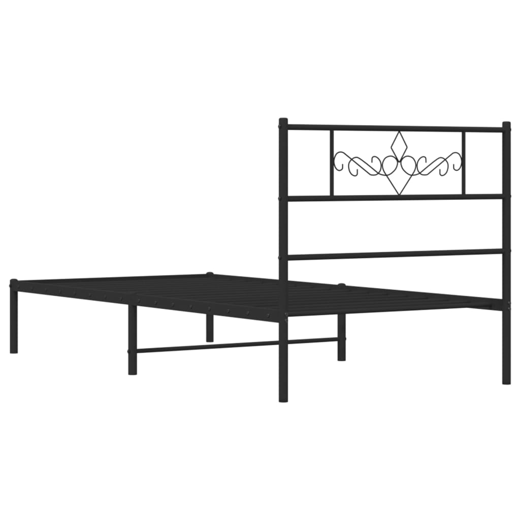 fekete fém ágykeret fejtámlával 90 x 190 cm
