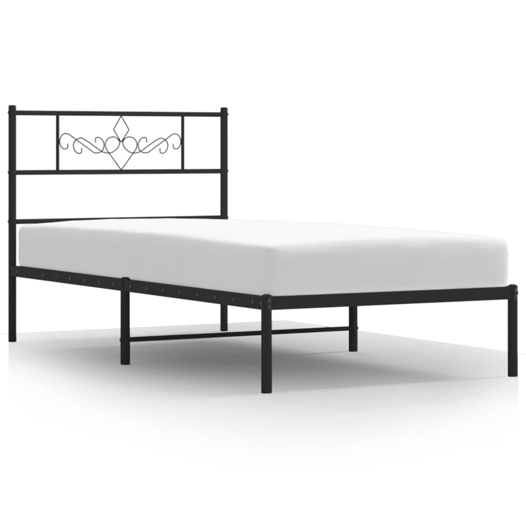 fekete fém ágykeret fejtámlával 90 x 200 cm