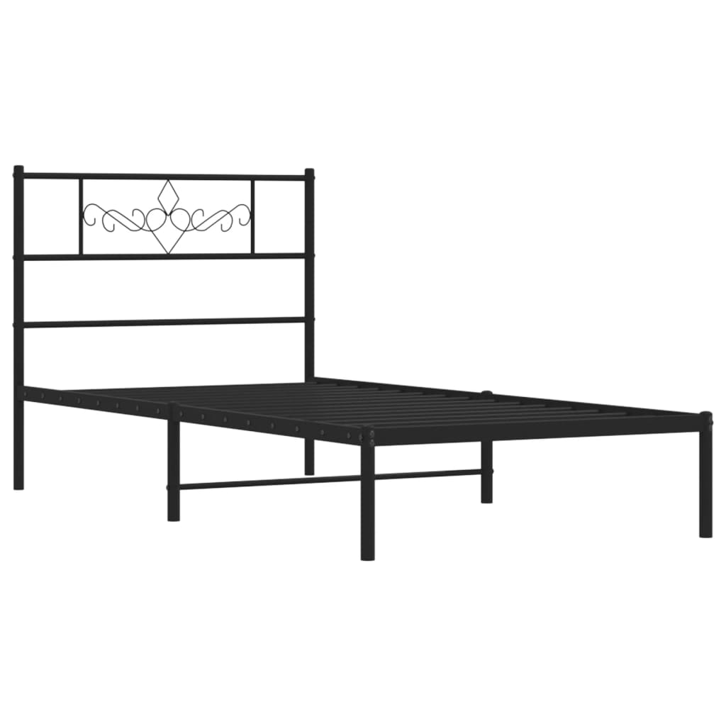 fekete fém ágykeret fejtámlával 90 x 200 cm