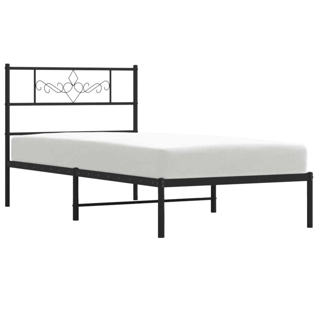 fekete fém ágykeret fejtámlával 90 x 200 cm